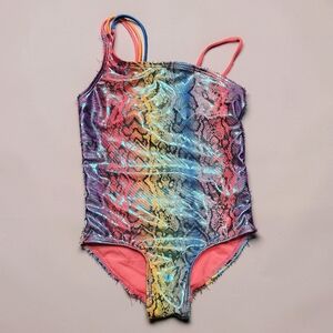 WONDERNATION Girls' Rainbow Snake-Print One-Piece Swimsuit. Size XS 4/5